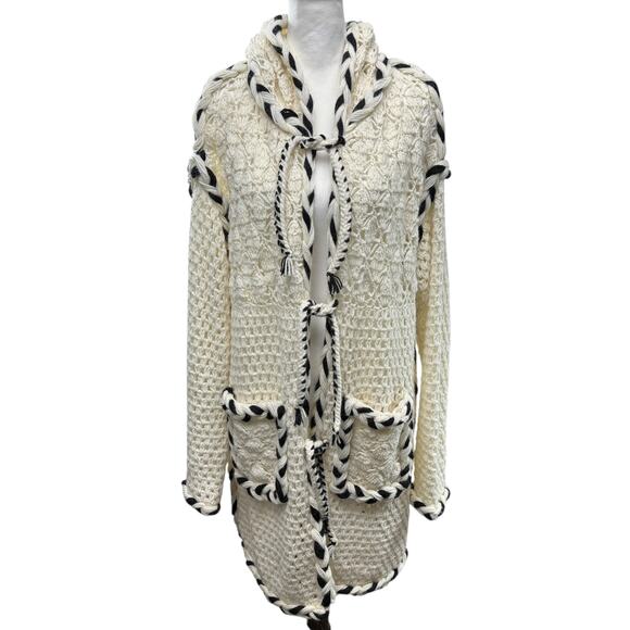 Smythe x Augden Sweater Size XS Long Oversized Open Knit Crochet Alpaca Wool - Picture 2 of 14